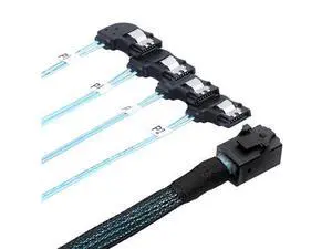 Mini SAS HD SFF-8643 to 4×SATA Right-Angle Internal High-Speed Server Cable, 30AWG 12G Copper Wire Harness (1m/39.37in) Mini SAS HD SFF-8643 to 4×SATA Right-Angle Internal High-Speed Server Cable, 30AWG 12G Copper Wire Harness (1m/39.37in)