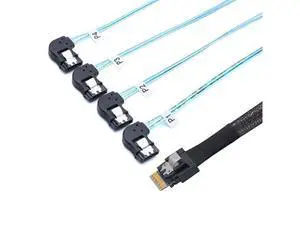 PCIE Slimline SAS 4.0 SFF-8654 38Pin to 4* SATA 7Pin Left Angle Cable High Speed 30AWG Server Data Transfer Cable Compatible with RAID Controller, HDD, SSD (1m/39.37in) PCIE Slimline SAS 4.0 SFF-8654 38Pin to 4* SATA 7Pin Left Angle Cable High Speed 30AWG Server Data Transfer Cable Compatible with RAID Controller, HDD, SSD (1m/39.37in)