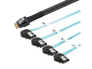 PCIE Slimline SAS 4.0 SFF-8654 38Pin to 4* SATA 7Pin Left Angle Cable High Speed 30AWG Server Data Transfer Cable Compatible with RAID Controller, HDD, SSD (0.5M/19.68in) PCIE Slimline SAS 4.0 SFF-8654 38Pin to 4* SATA 7Pin Left Angle Cable High Speed 30AWG Server Data Transfer Cable Compatible with RAID Controller, HDD, SSD (0.5M/19.68in)