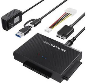 Hard Drive Reader USB 3.0 to SATA IDE AdapterIDE SATA to USB + Type C External Data Recovery Converter Kit for Universal 2.5 3.5 HDD SSD Hard Drive Disk, with 12V/2A Power Adapter Hard Drive Reader USB 3.0 to SATA IDE AdapterIDE SATA to USB + Type C External Data Recovery Converter Kit for Universal 2.5 3.5 HDD SSD Hard Drive Disk, with 12V/2A Power Adapter