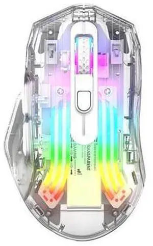 Wireless Gaming Mice with Transparent Crystal Shell,Tri-Modes (USB Wired+2.4G Wireless+Bluetooth),Silent Click,RGB Backlit-White Wireless Gaming Mice with Transparent Crystal Shell,Tri-Modes (USB Wired+2.4G Wireless+Bluetooth),Silent Click,RGB Backlit-White