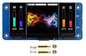 Triple LCD HAT for Raspberry Pi Zero/Zero W/Zero WH/2B/3B/3B+/4B, Onboard 1.3inch IPS LCD Main Screen, Dual 0.96inch IPS LCD Secondary Screens, 2X User-Defined Keys, SPI Communication Triple LCD HAT for Raspberry Pi Zero/Zero W/Zero WH/2B/3B/3B+/4B, Onboard 1.3inch IPS LCD Main Screen, Dual 0.96inch IPS LCD Secondary Screens, 2X User-Defined Keys, SPI Communication