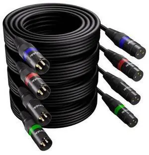 XLR to XLR Cables (10FT Each, 4 Pack), 3 Pin Male to Female Microphone Cable, Balanced Shielded Mic Cord, Color-Coded Rings, Gold-Plated Pins, 22AWG OFC, for Mixer, Speaker, Recording Studio, Podcast XLR to XLR Cables (10FT Each, 4 Pack), 3 Pin Male to Female Microphone Cable, Balanced Shielded Mic Cord, Color-Coded Rings, Gold-Plated Pins, 22AWG OFC, for Mixer, Speaker, Recording Studio, Podcast