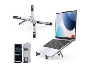 Portable Laptop Stand for Travel & Desk, Ultra-Compact Foldable Aluminum 3-in-1 Riser for Laptop, Tablet & Phone, 5 Adjustable Heights, Compatible with MacBook/HP/Dell/iPad/iPhone PN1 (Gray) Portable Laptop Stand for Travel & Desk, Ultra-Compact Foldable Aluminum 3-in-1 Riser for Laptop, Tablet & Phone, 5 Adjustable Heights, Compatible with MacBook/HP/Dell/iPad/iPhone PN1 (Gray)