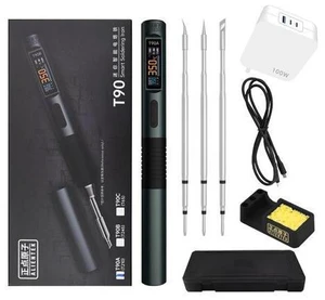 T90 Smart Soldering Iron 140W PD3.0 QC Fast Heating Digital Soldering Pen with LCD Display, Portable USBC Soldering Tool for Electronics Repair, DIY, PCB Soldering (T90A soldering iron Set) T90 Smart Soldering Iron 140W PD3.0 QC Fast Heating Digital Soldering Pen with LCD Display, Portable USBC Soldering Tool for Electronics Repair, DIY, PCB Soldering (T90A soldering iron Set)
