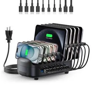 120W Charging Station for Multiple Devices, 10-Ports USB Charging Docking Organizer with Cables, Multi USB Charging Station Compatible with iPad, Tablet, Kindle, Airpods and Cell Phone 120W Charging Station for Multiple Devices, 10-Ports USB Charging Docking Organizer with Cables, Multi USB Charging Station Compatible with iPad, Tablet, Kindle, Airpods and Cell Phone