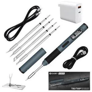 Soldering Iron Kit, PD/QC 100W Mini Digital Soldering Iron 176-842 Fast Heating T80/T80P,Type-C Portable Digital OLED Screen Display, Auto Sleep (T80P+C2C+4 type tips+PD 65W) Soldering Iron Kit, PD/QC 100W Mini Digital Soldering Iron 176-842 Fast Heating T80/T80P,Type-C Portable Digital OLED Screen Display, Auto Sleep (T80P+C2C+4 type tips+PD 65W)