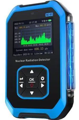 GC-01 Geiger Counter Nuclear Radiation Detector, Radiation Dosimeter with LCD Display, Portable Handheld Beta Gamma X-ray Rechargeable Radiation Monitor Meter, 5 Dosage Units, 0.0Sv-500mSv GC-01 Geiger Counter Nuclear Radiation Detector, Radiation Dosimeter with LCD Display, Portable Handheld Beta Gamma X-ray Rechargeable Radiation Monitor Meter, 5 Dosage Units, 0.0Sv-500mSv