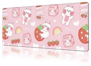 NIYLYNSYN Large Mouse Pad Rabbit with Strawberry Milk Extended Gaming Keyboard Desk Mat Non-Slip Rubber with Stitched Edge Desk Pad Suitable for Office Home Desktop Decoration (35.4 x 15.7 Inches) NIYLYNSYN Large Mouse Pad Rabbit with Strawberry Milk Extended Gaming Keyboard Desk Mat Non-Slip Rubber with Stitched Edge Desk Pad Suitable for Office Home Desktop Decoration (35.4 x 15.7 Inches)