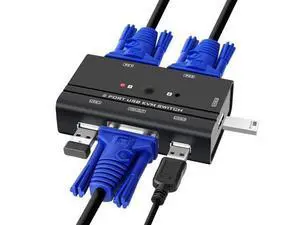 VGA USB KVM Switch, 2 Port VGA KVM Switcher Selector with Cables for 2PC Sharing 1 Video Monitor and 3 USB Devices Keyboard Mouse Printer Scanner VGA USB KVM Switch, 2 Port VGA KVM Switcher Selector with Cables for 2PC Sharing 1 Video Monitor and 3 USB Devices Keyboard Mouse Printer Scanner