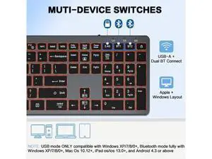 Multi-Device Wireless Bluetooth Keyboard for Laptop RGB Backlit & Silent Keys for Office, Business & Home Use Multi-Device Wireless Bluetooth Keyboard for Laptop RGB Backlit & Silent Keys for Office, Business & Home Use