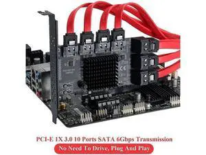 Mining Riser PCIE SATA PCI-E Adapter PCIE to SATA Controller Multiplier 10 Ports SATA 3.0 6Gbps to PCI Express X1 Expansion Card Mining Riser PCIE SATA PCI-E Adapter PCIE to SATA Controller Multiplier 10 Ports SATA 3.0 6Gbps to PCI Express X1 Expansion Card