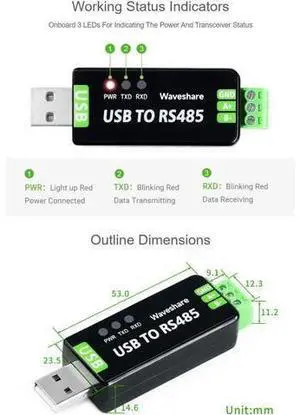 2PCS Waveshare Industrial USB to RS485 Converter with Original FT232RL and SP485EEN Embedded Protection Circuits for Industrial Control Equipments and/or Applications 2PCS Waveshare Industrial USB to RS485 Converter with Original FT232RL and SP485EEN Embedded Protection Circuits for Industrial Control Equipments and/or Applications
