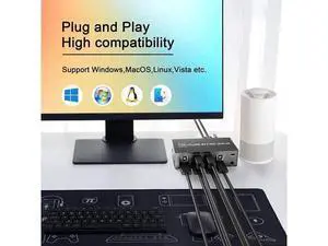 4-Port HDMI KVM Switch 4 In 1 Out, Support 4K@60Hz, 4 PCs Share One Monitor, Keyboard & Mouse, Comes with 4 USB Cables, 1 Switch Cable & 1 Power Cable 4-Port HDMI KVM Switch 4 In 1 Out, Support 4K@60Hz, 4 PCs Share One Monitor, Keyboard & Mouse, Comes with 4 USB Cables, 1 Switch Cable & 1 Power Cable