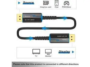 Fiber Optic Displayport Cable,High Speed Optical DP to DP Cable, Support 32.4 Gbps 8k@60hz 4K@144Hz 50 ft. Fiber Optic Displayport Cable,High Speed Optical DP to DP Cable, Support 32.4 Gbps 8k@60hz 4K@144Hz 50 ft.