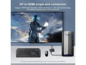 DP 1.4 1 In 2 Out Splitter Hub DP to DP+HDMI Mixed Output 8K@30Hz 4K@120Hz MST SST HDR RGB4:4:4 Ultra HD Video Splitter Adapter DP 1.4 1 In 2 Out Splitter Hub DP to DP+HDMI Mixed Output 8K@30Hz 4K@120Hz MST SST HDR RGB4:4:4 Ultra HD Video Splitter Adapter