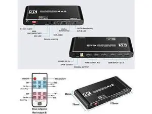 4X2 HDMI 2.0 Matrix Switch 4K@60Hz HDR HDCP2.2 with EDID & Audio Extractor, SPDIF Coax + 3.5mm Stereo ARC HIFI Video Splitter 4X2 HDMI 2.0 Matrix Switch 4K@60Hz HDR HDCP2.2 with EDID & Audio Extractor, SPDIF Coax + 3.5mm Stereo ARC HIFI Video Splitter
