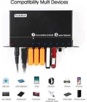 7 Port Powered USB 3.0 Hub Splitter, Aluminum Super Speed USB Data Hub with 12V 3A 36W Power Adapter, Mount Bracket & LED Indicator, Black 7 Port Powered USB 3.0 Hub Splitter, Aluminum Super Speed USB Data Hub with 12V 3A 36W Power Adapter, Mount Bracket & LED Indicator, Black
