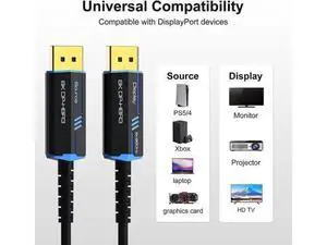 8K Fiber Optic Displayport 1.4 Cable 66Feet,Supports 8K@60Hz, 4K@144Hz High Speed 32.4Gbps Support 3D Visual Effects, VR Headset,HDCP2.2, HDR-Black 8K Fiber Optic Displayport 1.4 Cable 66Feet,Supports 8K@60Hz, 4K@144Hz High Speed 32.4Gbps Support 3D Visual Effects, VR Headset,HDCP2.2, HDR-Black