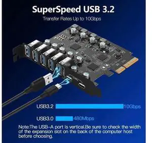 Pcie USB Card Pcie USB 3.2, 7 Port Pcie Expansion Card 7 Ports USB 3.2 10Gbps High Speed Transmission Stable Power USB 3.0 Front Expansion Card- (2X USB C - 5X USB A) Pcie USB Card Pcie USB 3.2, 7 Port Pcie Expansion Card 7 Ports USB 3.2 10Gbps High Speed Transmission Stable Power USB 3.0 Front Expansion Card- (2X USB C - 5X USB A)
