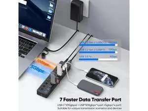 11-Port Powered USB 3.2 Multiport Expander with Independent Switches, 3×10Gbps USB-C/USB-A 3.2 Gen2 + 4×5Gbps USB3.0 + 4 Smart Charging Ports, 12V Power Adapter for Laptops, PC, Phones & External SSDs 11-Port Powered USB 3.2 Multiport Expander with Independent Switches, 3×10Gbps USB-C/USB-A 3.2 Gen2 + 4×5Gbps USB3.0 + 4 Smart Charging Ports, 12V Power Adapter for Laptops, PC, Phones & External SSDs