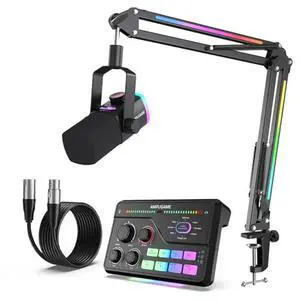 Gaming Dynamic Mic Bundle: XLR/USB Mic Kit with RGB Boom Arm,3 EQ Audio Mixer with Voice Changer and 10ft XLR Cable for Streaming/Podcast/Game Voice (AM8PROT+SC8+L9) Gaming Dynamic Mic Bundle: XLR/USB Mic Kit with RGB Boom Arm,3 EQ Audio Mixer with Voice Changer and 10ft XLR Cable for Streaming/Podcast/Game Voice (AM8PROT+SC8+L9)