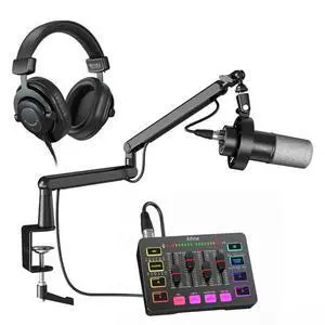 Recording Vocal Low Profile Bundle with Arm Stand, Dynamic XLR/USB Mic, Gaming Audio Mixer, Wired Over-Ear Headphone for Podcast, Streaming, Game Voice, Music Creation Recording Vocal Low Profile Bundle with Arm Stand, Dynamic XLR/USB Mic, Gaming Audio Mixer, Wired Over-Ear Headphone for Podcast, Streaming, Game Voice, Music Creation