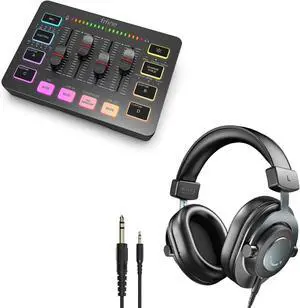 Gaming Audio Mixer and Studio Monitor Headphones Set, Streaming RGB Mixer with Volume Control, Mute Button, 6.35MM Interface, Over-Ear Wired Headphones Bundle for Recording Podcast (H8+SC3) Gaming Audio Mixer and Studio Monitor Headphones Set, Streaming RGB Mixer with Volume Control, Mute Button, 6.35MM Interface, Over-Ear Wired Headphones Bundle for Recording Podcast (H8+SC3)