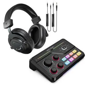 Audio Mixer with Studio Monitor Headphone Bundle, RGB Gaming Mixer and Over-Ear Wired Headphone Set for Video Streaming, Vocal Recording, with Game/Chat Balance, 7.1 Surround Sound (SC8+H8) Audio Mixer with Studio Monitor Headphone Bundle, RGB Gaming Mixer and Over-Ear Wired Headphone Set for Video Streaming, Vocal Recording, with Game/Chat Balance, 7.1 Surround Sound (SC8+H8)