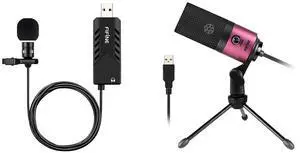 USB Microphone and Pink Podcast Mic, Lapel Microphone,Clip-on Cardioid, Condenser Computer Mic Plug and Play for Skype, YouTube, Recording, Games,on Windows and Mac (K053+K669) USB Microphone and Pink Podcast Mic, Lapel Microphone,Clip-on Cardioid, Condenser Computer Mic Plug and Play for Skype, YouTube, Recording, Games,on Windows and Mac (K053+K669)