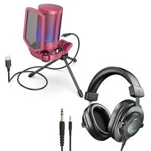 Gaming Streaming Microphone 3.5mm/6.35mm Monitoring Headphones, Podcasts Bundles, USB RGB Condenser Mic with Pop Filter, Shock Mount, Studio Over-Ear Wired Headphones-Red (A6R+H8) Gaming Streaming Microphone 3.5mm/6.35mm Monitoring Headphones, Podcasts Bundles, USB RGB Condenser Mic with Pop Filter, Shock Mount, Studio Over-Ear Wired Headphones-Red (A6R+H8)