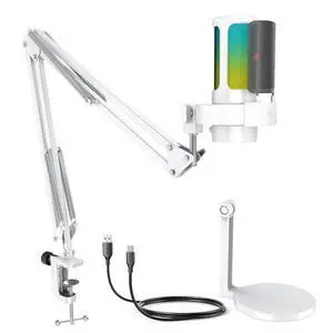 Gaming USB PC Microphone Kit with Metal Scissor Boom Arm, Condenser Computer Mic with RGB, Mute, Gain Knob, Pop Filter, Base Stand for Streaming, Content Creation, Podcast, Recording (A8W+CS1W) Gaming USB PC Microphone Kit with Metal Scissor Boom Arm, Condenser Computer Mic with RGB, Mute, Gain Knob, Pop Filter, Base Stand for Streaming, Content Creation, Podcast, Recording (A8W+CS1W)