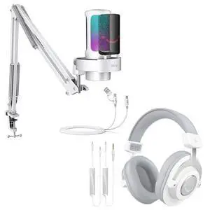 USB Gaming Microphone Kit with Recording Headphones Bundle, Condenser PC Microphone with Over-Ear Headphone Set for Streaming, Podcasting with Monitoring, Gain Knob, Tap-to-Mute (A8T+H8 White) USB Gaming Microphone Kit with Recording Headphones Bundle, Condenser PC Microphone with Over-Ear Headphone Set for Streaming, Podcasting with Monitoring, Gain Knob, Tap-to-Mute (A8T+H8 White)