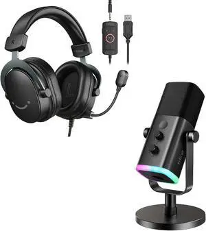 Gaming Headset and XLR Dynamic Microphone Bundle, USB Headset Set with 7.1 Surround Sound for PS5/PS4, Podcast Recording Mic with RGB, Mute Button, Headphones Jack for Vocal YouTube (H9+AM8) Gaming Headset and XLR Dynamic Microphone Bundle, USB Headset Set with 7.1 Surround Sound for PS5/PS4, Podcast Recording Mic with RGB, Mute Button, Headphones Jack for Vocal YouTube (H9+AM8)