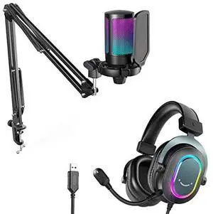 Gaming Microphone and USB Streaming Headset Kit, PC Podcast Condenser Mic with Boom Arm, Pop Filter, Mute, Wired Headphones with 7.1 Surround Sound for Streaming, Twitch, Online Chat (A6T+H6) Gaming Microphone and USB Streaming Headset Kit, PC Podcast Condenser Mic with Boom Arm, Pop Filter, Mute, Wired Headphones with 7.1 Surround Sound for Streaming, Twitch, Online Chat (A6T+H6)