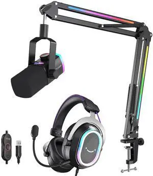 Gamimng Microphone and Wired Headset Kit,PC XLR/USB Mic Set with Boom Arm + 7.1 Surround Sound Headphone with NC Mic, RGB, Tap-to-Mute for Streaming/PS5/PS4 (AM8PROT+H13BP) Gamimng Microphone and Wired Headset Kit,PC XLR/USB Mic Set with Boom Arm + 7.1 Surround Sound Headphone with NC Mic, RGB, Tap-to-Mute for Streaming/PS5/PS4 (AM8PROT+H13BP)