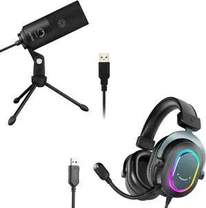 USB Metal Condenser Mic & RGB Wired Gaming Headset Bundle (K669B+H6) USB Metal Condenser Mic & RGB Wired Gaming Headset Bundle (K669B+H6)