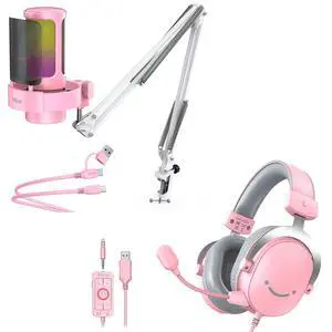 USB Condenser Microphone Kit with Gaming Headset Bundle, Streaming RGB Mic with Headphone Jack, Gain Knob, Mute Button, RGB Lighting, Over-Ear Headset Compatible for PS4/PS5/PC (A8T+H9 Pink) USB Condenser Microphone Kit with Gaming Headset Bundle, Streaming RGB Mic with Headphone Jack, Gain Knob, Mute Button, RGB Lighting, Over-Ear Headset Compatible for PS4/PS5/PC (A8T+H9 Pink)