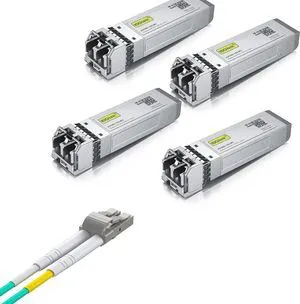 4 Pack of 10GBase-SR SFP+ Transceiver, Compatible with Ubiquiti UniFi UF-MM-10G and 1 Pack of 1M Fiber Patch Cable 4 Pack of 10GBase-SR SFP+ Transceiver, Compatible with Ubiquiti UniFi UF-MM-10G and 1 Pack of 1M Fiber Patch Cable