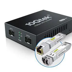 10GbE SFP+ Media Converter, Dual LC Fiber to RJ45 Copper Converter 10GbE SFP+ Media Converter, Dual LC Fiber to RJ45 Copper Converter