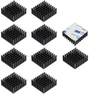 JVFYI 25x25x10mm Aluminum Heatsink 10-Pack with Thermal Tape, Small Cooler for Electronics, IC, LED, CPU & PCB Components