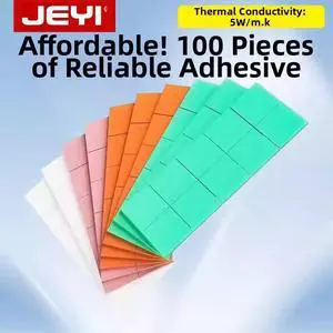JEYI Thermal Silicone Pad Set, 100-Pack High-Conductivity Thermal Pads for CPU/GPU/SSD, Computer Cooling Silicon Sheet for Laptop & Desktop PC