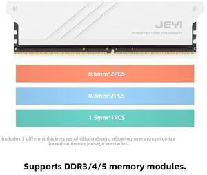JEYI iMemory-1 White Edition RAM Heatsink, Standard Size Aluminum Cooler for DDR5/DDR4/DDR3 Desktop Memory Modules
