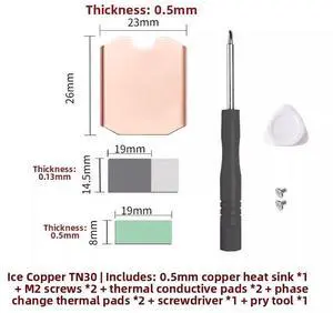 FINALCOOL M.2 2230 SSD Heatsink, Pure Copper Cooler for Steam Deck & Handheld Gaming NVMe SSD, Ultra-Thin Purple Copper Heat Spreader