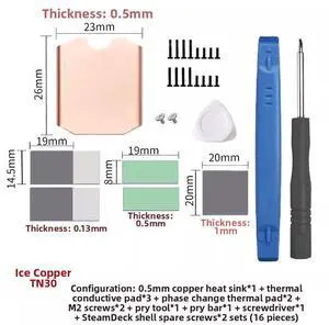 FINALCOOL Ice Copper TN30 M.2 2230 SSD Heatsink Kit, Pure Purple Copper Cooler for Steam Deck & Handheld Gaming, Complete Set with Pry Tools & Screws