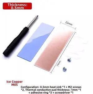 FINALCOOL Ice Copper M05 M.2 SSD Heatsink, 0.5mm Ultra-Thin Pure Copper Cooler for Laptop NVMe SSD, Purple Copper Heat Spreader