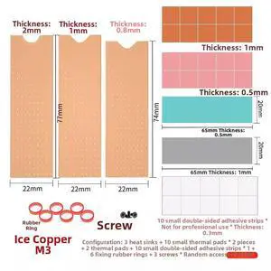 FINALCOOL Ice Copper M.2 2280 SSD Heatsink, Pure Copper Cooler for Laptop/Desktop NVMe SSD, 3-Pack Bulk Set Heat Spreader