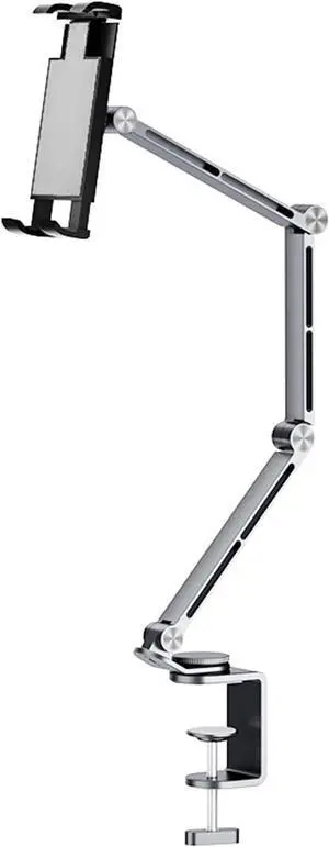 JVFYI Rotatable Holder Stand Tablet Holder Multi-Angle Design Phone Clip Swivel Mount Desktop Aluminum Alloy Cantilever Bed Desk Home Live Folding Bracket Compatible with 4"-13" Phone Tablet (Gray)