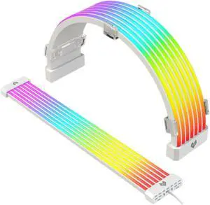 JVFYI RGB Power Extension Cable Kit - ARGB Motherboard Power Supply Cable, 24 Pin ATX Cable 5V 3Pin Synchronized PSU Cable with LED Diffused Soft Silicone Tube