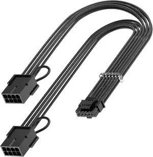 JVFYI PCIE 5.0 16Pin GPU Power 12VHPWR Extension Cable, 16Pin(12+4) Male to 2X8Pin Female GPU Adapter Extender Cord Designed for Geforce RTX 4070 4070Ti Super 5090 5080 5070Ti-13Inch Black